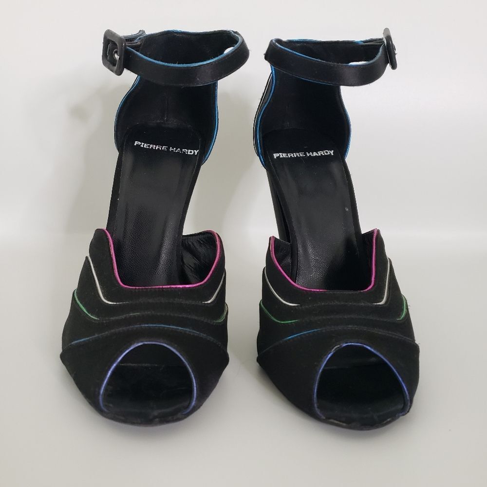 Pierre Hardy Black Satin Neon Luxury Italian Peep Toe Heels Eu 36 Us 6 — image 5 of 8